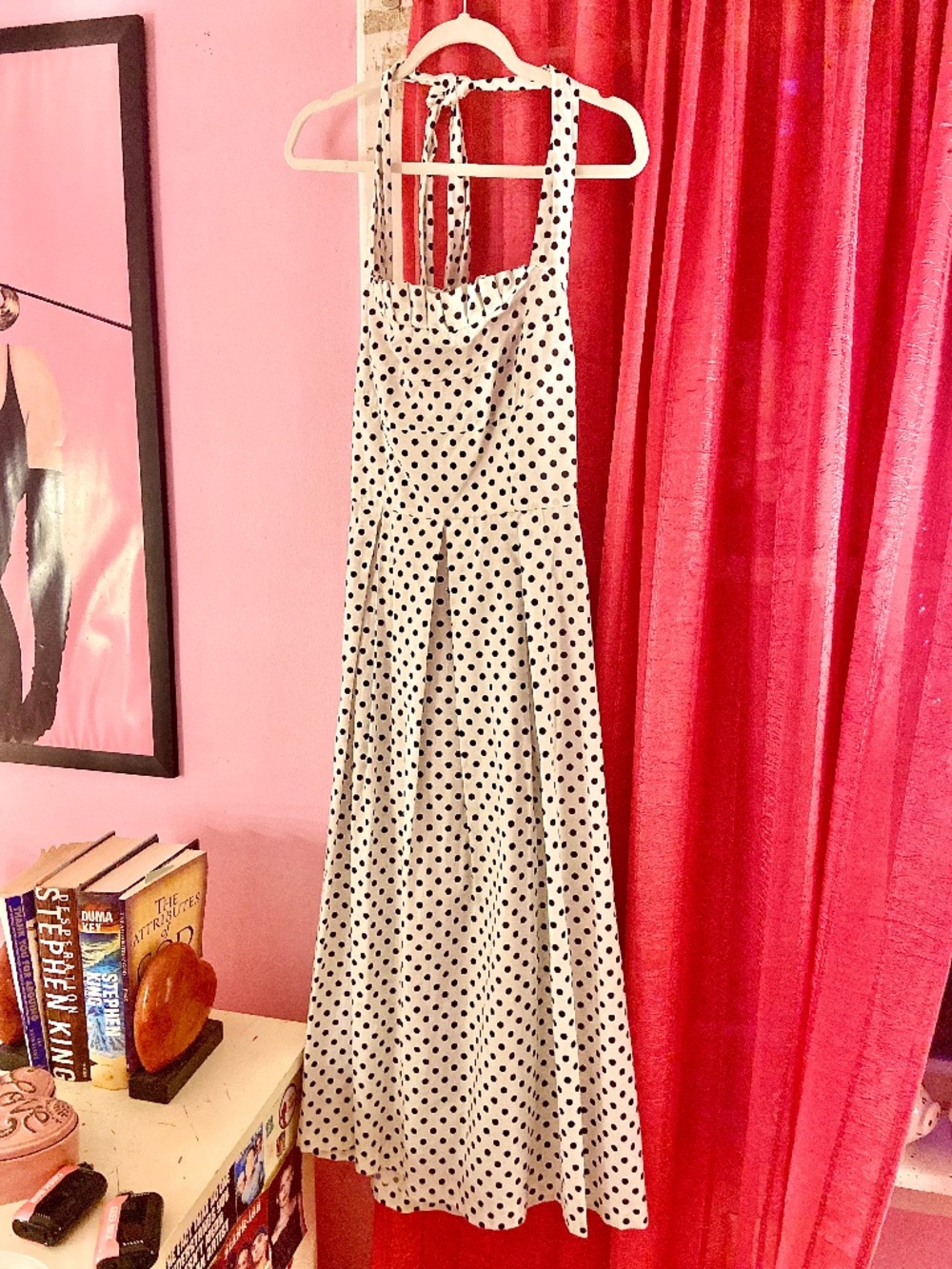 NWOT Rockabilly Halter Polka Dot Cotton Dress Pleated Midi 50’s Spring Womens 6 - Picture 2 of 2